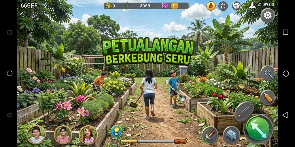 Tangkapan layar 666FF menampilkan gameplay berkebun yang menarik.
