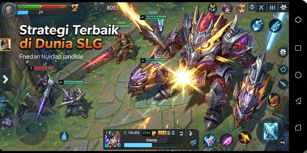Tampilan mendebarkan dari pertempuran dalam gameplay SLG.