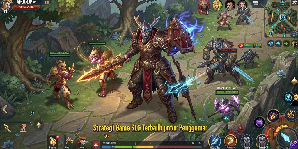 Tangkapan layar menampilkan pertempuran epik dalam game SLG.