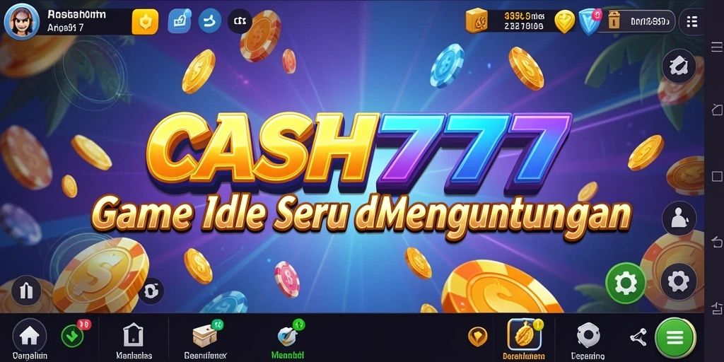 Tampilan gameplay CASH777 yang menunjukkan pengumpulan koin otomatis dalam game Idle.