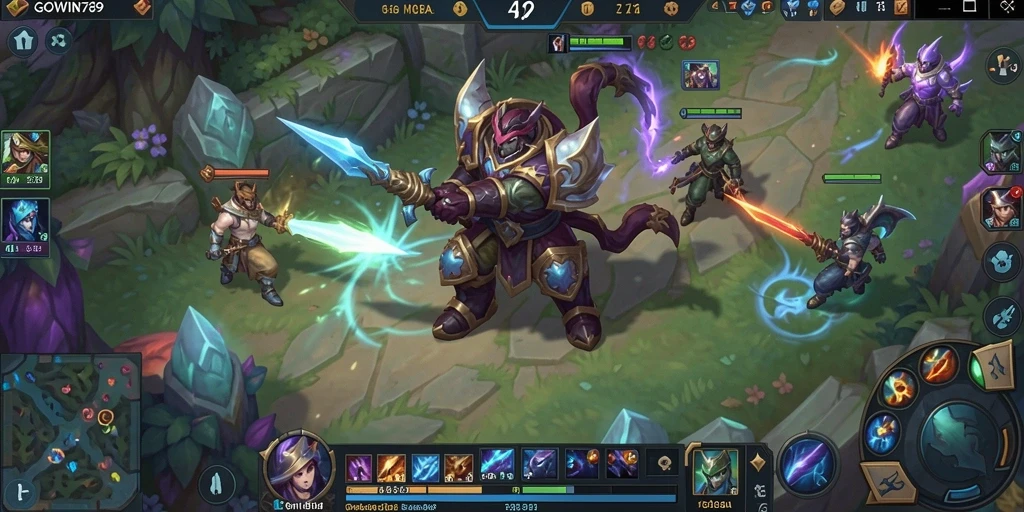 Tampilan gameplay seru GOWIN789 saat pertempuran antar tim.