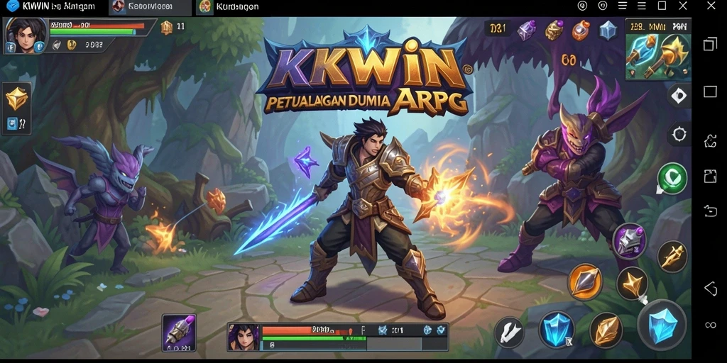 Screenshot gameplay <strong>KKWIN</strong> yang menunjukkan pertarungan epik dalam dunia fantasi.